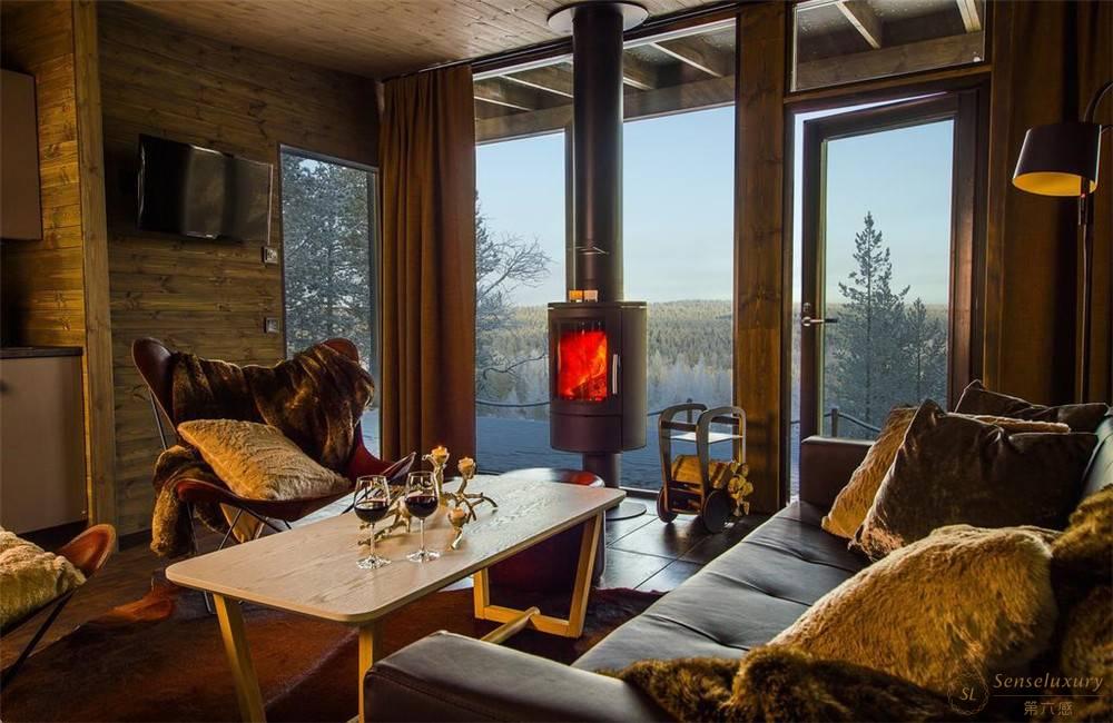 芬兰罗瓦涅米北极树玻璃雪屋客厅