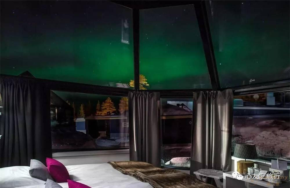 芬兰罗瓦涅米圣诞老人北极圈玻璃雪屋卧室