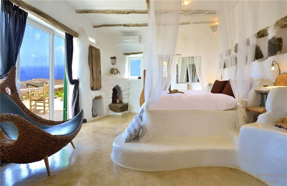 希腊米克诺斯岛蒂嘉妮海滩别墅卧室